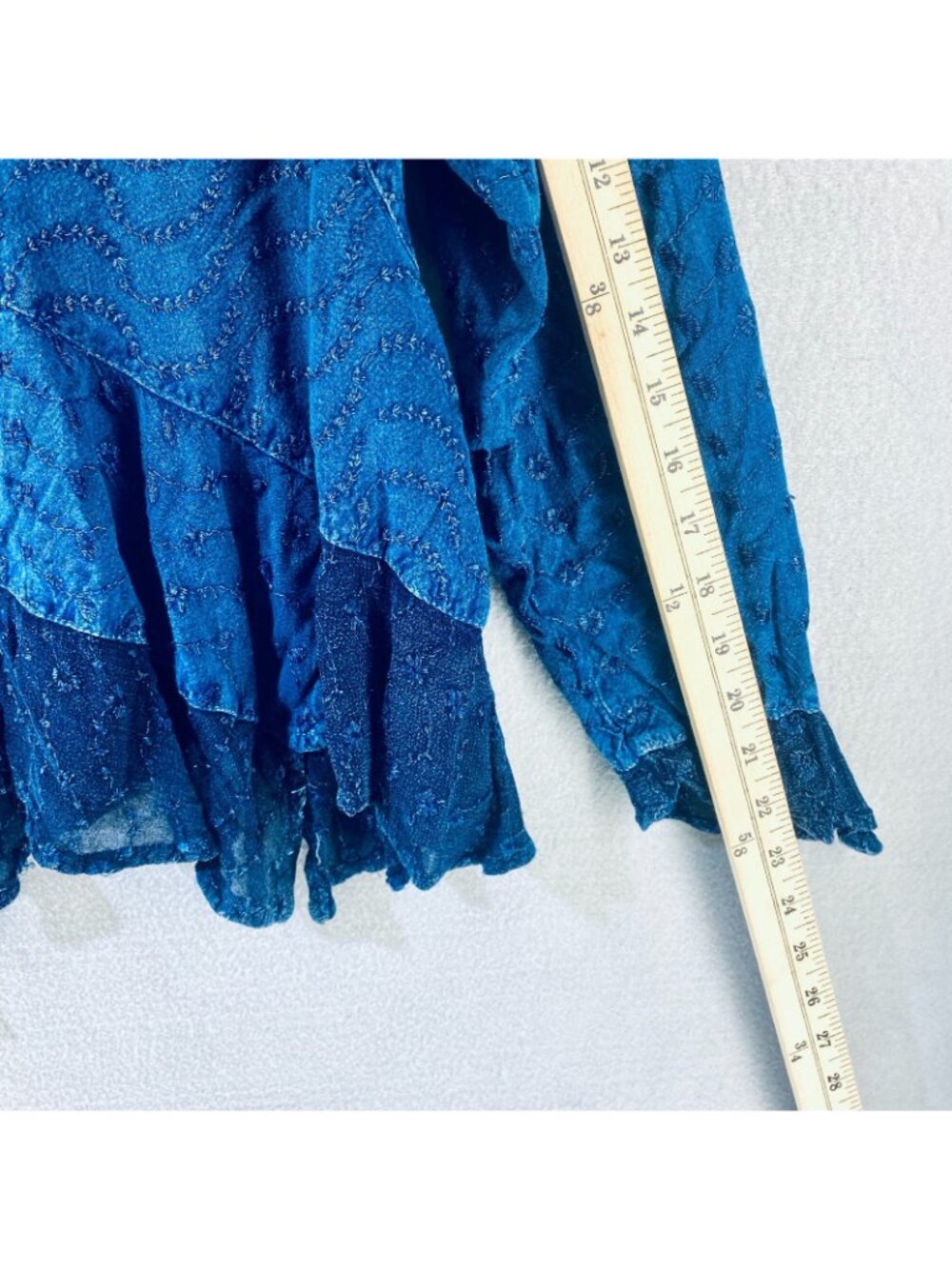Vintage y2k Top Womens M Blue Ruffle Blouse Whimsygoth Fairycore - Picture 9 of 10